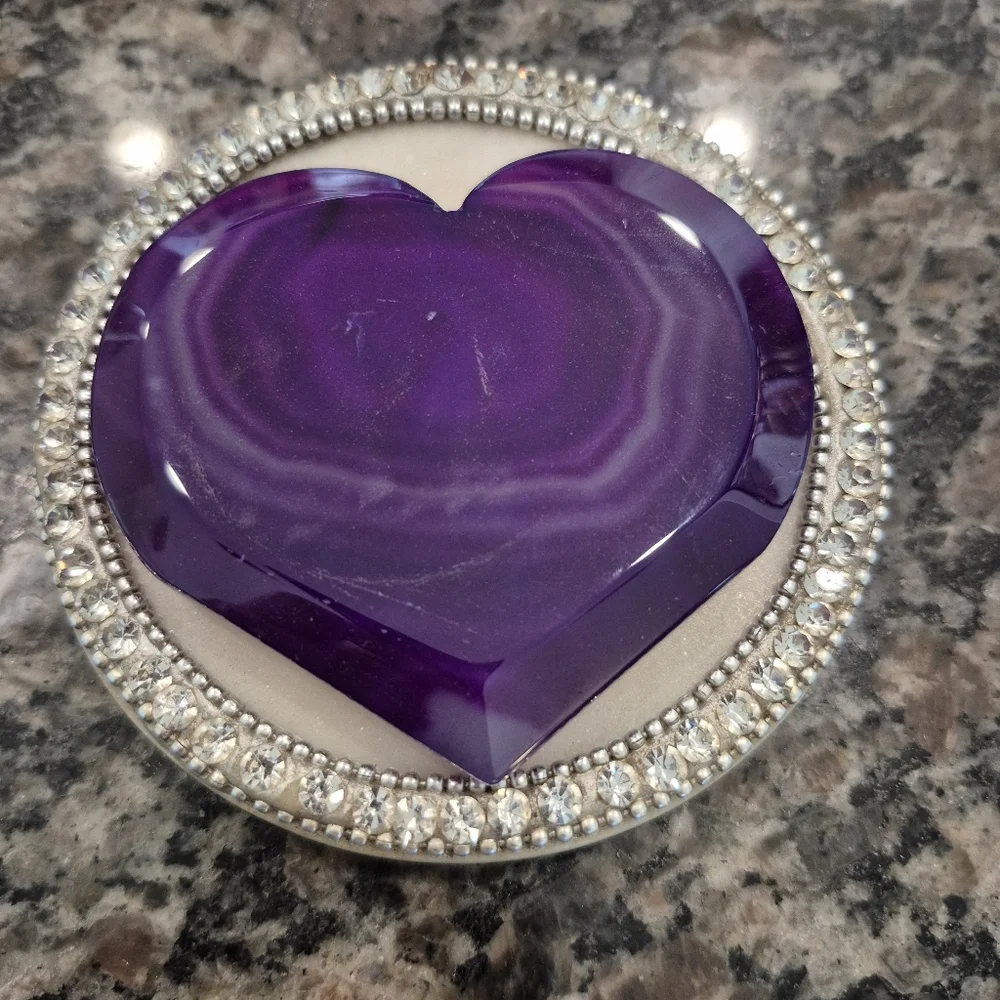 Purple Agate Natural Druzy Quartz Crystal Heart New #2 - Picture 4 of 7